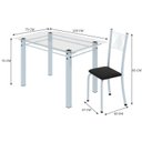 Ver imagem 3 de Conjunto de Jantar Mesa 120x75cm Tampo de Vidro Incolor com 4 Cadeiras Sara Yescasa Branco/Preto Liso