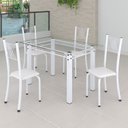Ver imagem 1 de Conjunto de Jantar Mesa 120x75cm Tampo de Vidro Incolor com 4 Cadeiras Sara Yescasa Branco/Liso