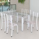 Ver imagem 1 de Conjunto de Jantar Mesa 140x75cm Tampo de Vidro Incolor com 6 Cadeiras Sara Yescasa Branco/Botanic Bege