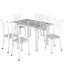 Ver imagem 2 de Conjunto de Jantar Mesa 140x75cm Tampo de Vidro Incolor com 6 Cadeiras Sara Yescasa Branco/Botanic Bege