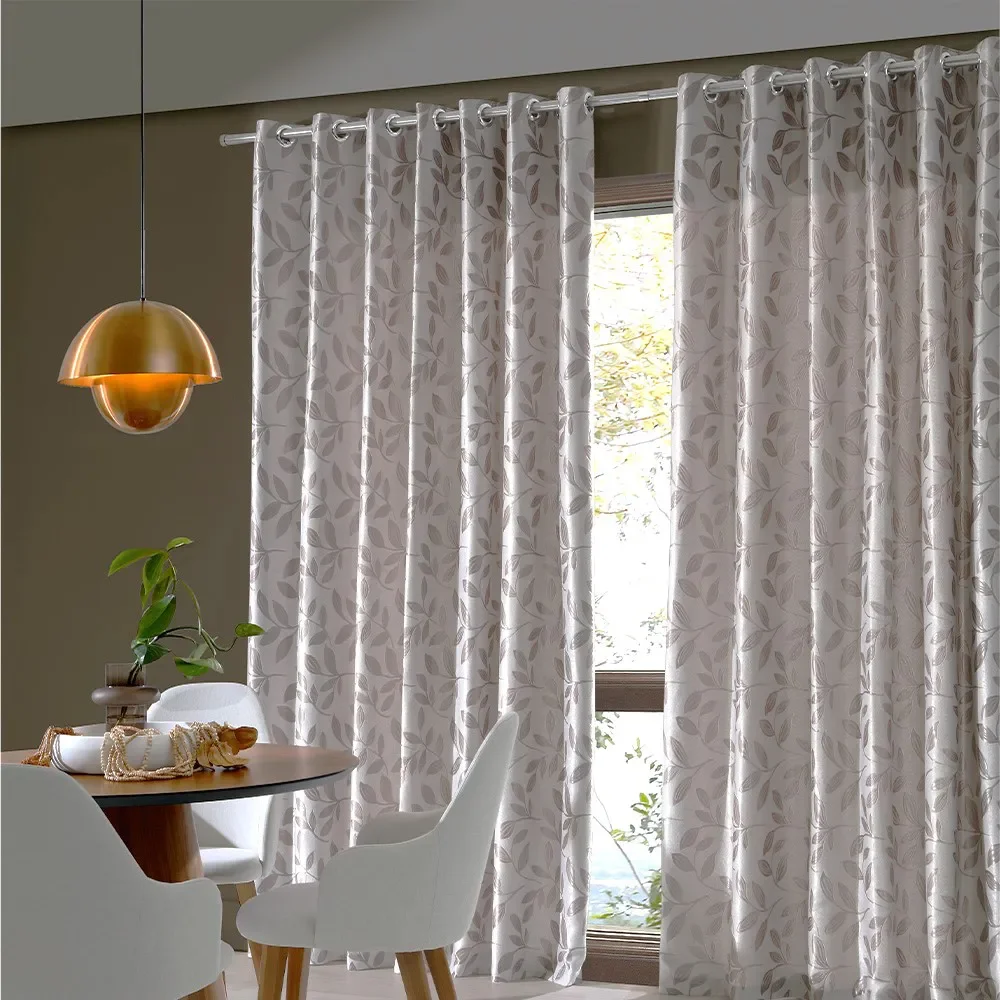 Cortina Corta Luz Tecido Brilho- Floral Areia 2.60m X 2.30m - 1