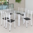Ver imagem 1 de Conjunto de Jantar Mesa 140x75cm Tampo de Vidro Incolor com 6 Cadeiras Sara Yescasa Branco/Preto Liso