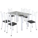 Ver imagem 2 de Conjunto de Jantar Mesa 140x75cm Tampo de Vidro Incolor com 6 Cadeiras Sara Yescasa Branco/Preto Liso