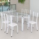Ver imagem 1 de Conjunto de Jantar Mesa 140x75cm Tampo de Vidro Incolor com 6 Cadeiras Sara Yescasa Branco/Liso