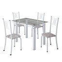 Ver imagem 2 de Conjunto de Jantar Mesa 100x60cm Tampo de Vidro Incolor com 4 Cadeiras Sara Yescasa Branco/Botanic Bege