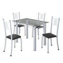 Ver imagem 2 de Conjunto de Jantar Mesa 100x60cm Tampo de Vidro Incolor com 4 Cadeiras Sara Yescasa Branco/Preto Liso