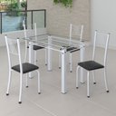 Ver imagem 1 de Conjunto de Jantar Mesa 100x60cm Tampo de Vidro Incolor com 4 Cadeiras Sara Yescasa Branco/Preto Liso
