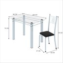 Ver imagem 3 de Conjunto de Jantar Mesa 100x60cm Tampo de Vidro Incolor com 4 Cadeiras Sara Yescasa Branco/Preto Liso