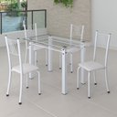 Ver imagem 1 de Conjunto de Jantar Mesa 100x60cm Tampo de Vidro Incolor com 4 Cadeiras Sara Yescasa Branco/Liso