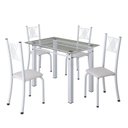 Ver imagem 2 de Conjunto de Jantar Mesa 100x60cm Tampo de Vidro Incolor com 4 Cadeiras Sara Yescasa Branco/Liso