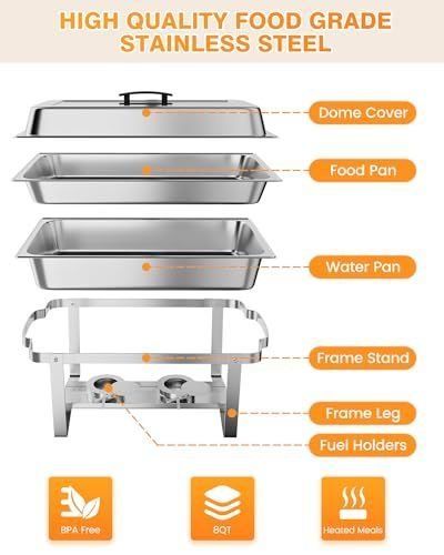 Takywep Conjunto de Rechaud 8qt Aço Inox para Buffet e Eventos - 3