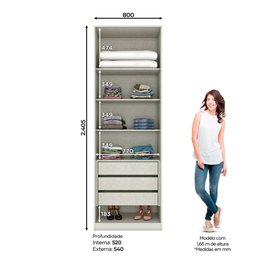 Guarda-roupa Modulado 189,5 X 189,5cm Casal de Canto Closet com Espelho 6 Portas 6 Gavetas Seletto H - 10