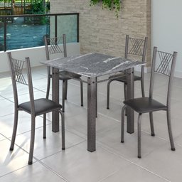 Conjunto de Jantar Mesa 70x70cm Tampo de Granito Topázio com 4 Cadeiras Sara Yescasa - 1