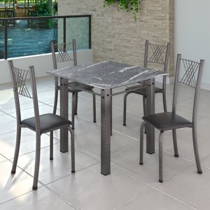 Conjunto de Jantar Mesa 70x70cm Tampo de Granito Topázio com 4 Cadeiras Sara Yescasa