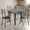 Ver imagem 1 de Conjunto de Jantar Mesa 70x70cm 4 Cadeiras Tampo Granito Sara Preto Liso/Mart Prata Yescasa