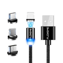 Cabo Carregador Magnético Usb 3 Em 1 Tipo C/ Led IOS Android Floveme AM23 - 1
