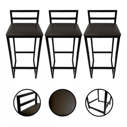 Kit 3 Banquetas Quadrada Bistro Industrial Alta Casa Bar Cozinha:marrom - 2