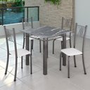 Ver imagem 1 de Conjunto de Jantar Mesa 70x70cm Tampo de Granito Topázio com 4 Cadeiras Sara Yescasa Prata/Branco Liso/Mart