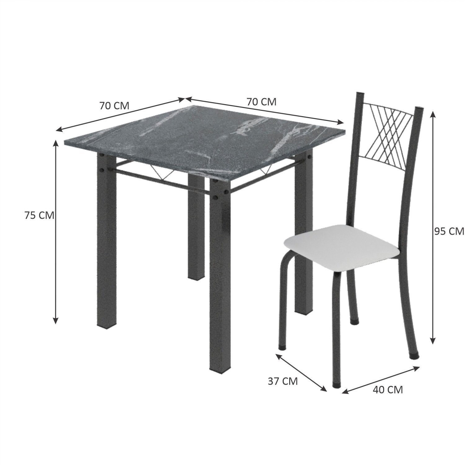 Conjunto de Jantar Mesa 70x70cm Tampo de Granito Topázio com 4 Cadeiras Sara Yescasa - 3