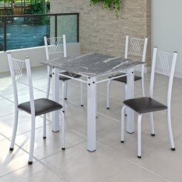 Conjunto de Jantar Mesa 70x70cm Tampo de Granito Topázio com 4 Cadeiras Sara Yescasa - 1