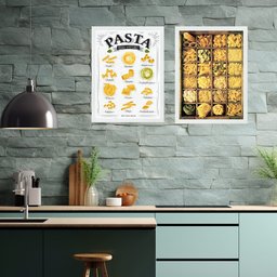 Kit 2 Quadros Cozinha Pastas- Massas 24x18cm - com Vidro:moldura Branca - 1 Kit 2 Quadros Cozinha Pastas- Massas 24x18cm - com Vidro:moldura Branca - 1
