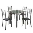 Ver imagem 2 de Conjunto de Jantar Mesa 75x75cm Tampo de Vidro Incolor com 4 Cadeiras Sara Yescasa Prata/Preto Liso/Mart