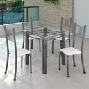 Ver imagem 1 de Conjunto de Jantar Mesa 75x75cm Tampo de Vidro Incolor com 4 Cadeiras Sara Yescasa