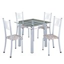 Ver imagem 2 de Conjunto de Jantar Mesa 75x75cm Tampo de Vidro Incolor com 4 Cadeiras Sara Yescasa Branco/Botanic Bege