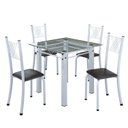 Ver imagem 2 de Conjunto de Jantar Mesa 75x75cm Tampo de Vidro Incolor com 4 Cadeiras Sara Yescasa Branco/Preto Liso