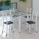 Ver imagem 1 de Conjunto de Jantar Mesa 75x75cm Tampo de Vidro Incolor com 4 Cadeiras Sara Yescasa