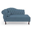 Ver imagem 2 de Divã Recamier Lavínia Clássico 120cm Capitonê com Pés de Madeira Linho Azul - Desk Design