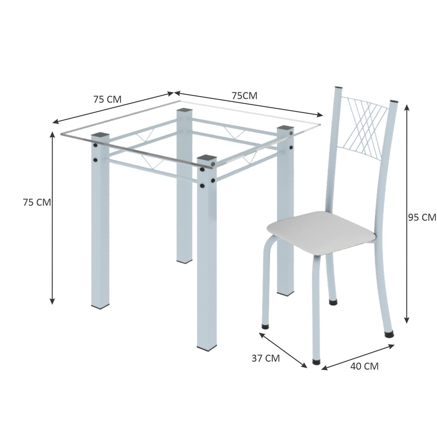 Conjunto de Jantar Mesa 75x75cm Tampo de Vidro Incolor com 4 Cadeiras Sara Yescasa - 3