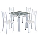 Ver imagem 2 de Conjunto de Jantar Mesa 75x75cm Tampo de Vidro Incolor com 4 Cadeiras Sara Yescasa Branco/Liso