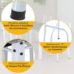 Conjunto de Jantar Mesa 75x75cm Tampo de Vidro Incolor com 4 Cadeiras Sara Yescasa - 8 Conjunto de Jantar Mesa 75x75cm Tampo de Vidro Incolor com 4 Cadeiras Sara Yescasa - 8