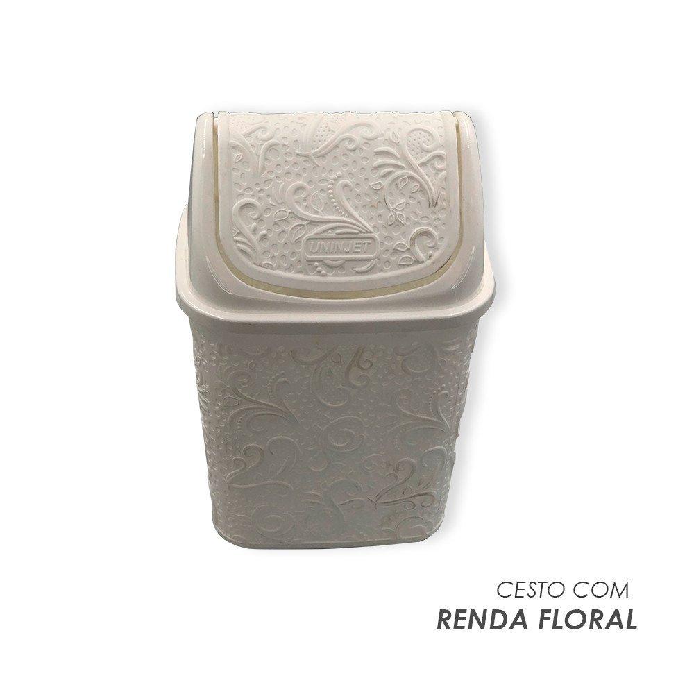 Cesto de Lixo Basculante Renda Floral 4,5 Litros Branco - 3