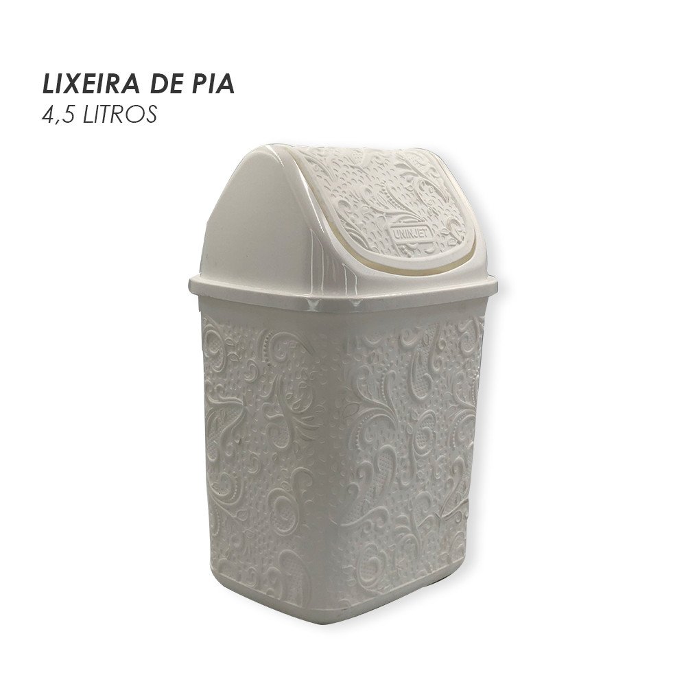 Cesto de Lixo Basculante Renda Floral 4,5 Litros Branco