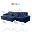 Ver imagem 3 de Sofá Retrátil Reclinável 9 Lugares 410cm com Pillow Veludo Azul Alasca Megasul