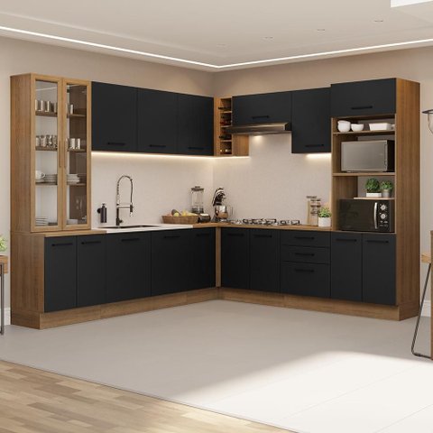 Armário de Cozinha Completa 549cm Rustic/preto Agata Madesa 01