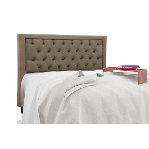 Painel de Cama Box Estofada Casal Baronesa Suede Marrom Taupe - Simbal