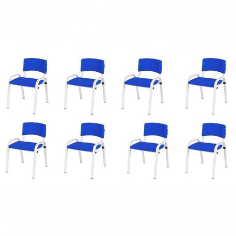 Kit 8 Cadeira Iso Infantil Creche, Base Branco Azul