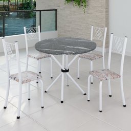 Conjunto de Jantar Mesa Tampo Redondo de Granito Topázio com 4 Cadeiras Sara Yescasa - 1