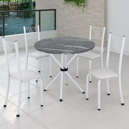 Conjunto de Jantar Mesa Tampo Redondo de Granito Topázio com 4 Cadeiras Sara Yescasa - 1
