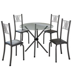Conjunto de Jantar Mesa Tampo Redondo de Vidro Incolor com 4 Cadeiras Sara Yescasa - 2