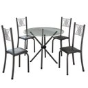 Ver imagem 2 de Conjunto de Jantar Mesa Tampo Redondo de Vidro Incolor com 4 Cadeiras Sara Yescasa Prata/Preto Liso/Mart