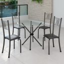 Ver imagem 1 de Conjunto de Jantar Mesa Tampo Redondo de Vidro Incolor com 4 Cadeiras Sara Yescasa