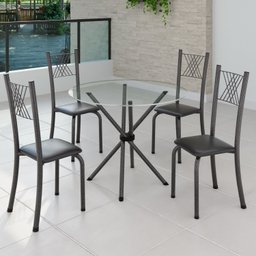 Conjunto de Jantar Mesa Tampo Redondo de Vidro Incolor com 4 Cadeiras Sara Yescasa - 1