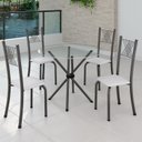 Ver imagem 1 de Conjunto de Jantar Mesa Tampo Redondo de Vidro Incolor com 4 Cadeiras Sara Yescasa