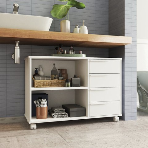 Armário para Banheiro 4 Gavetas com Acabamento BP 90cm Bbn 31 Branco