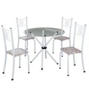 Ver imagem 2 de Conjunto de Jantar Mesa Tampo Redondo de Vidro Incolor com 4 Cadeiras Sara Yescasa Branco/Botanic Bege