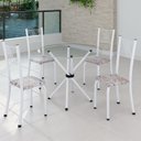 Ver imagem 1 de Conjunto de Jantar Mesa Tampo Redondo de Vidro Incolor com 4 Cadeiras Sara Yescasa Branco/Botanic Bege